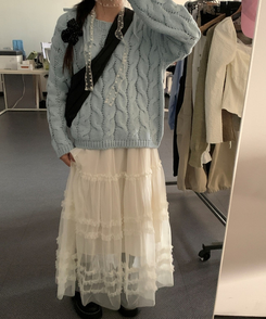 シースルーフリルレースロングスカート IVORY