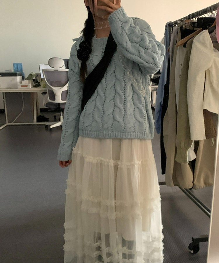 シースルーフリルレースロングスカート IVORY