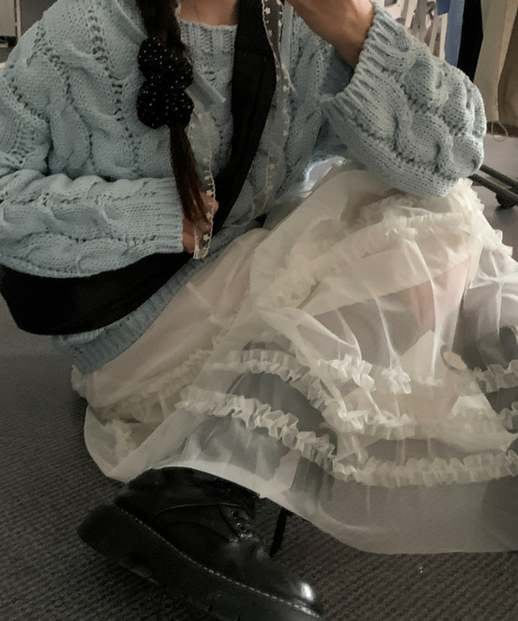 シースルーフリルレースロングスカート IVORY