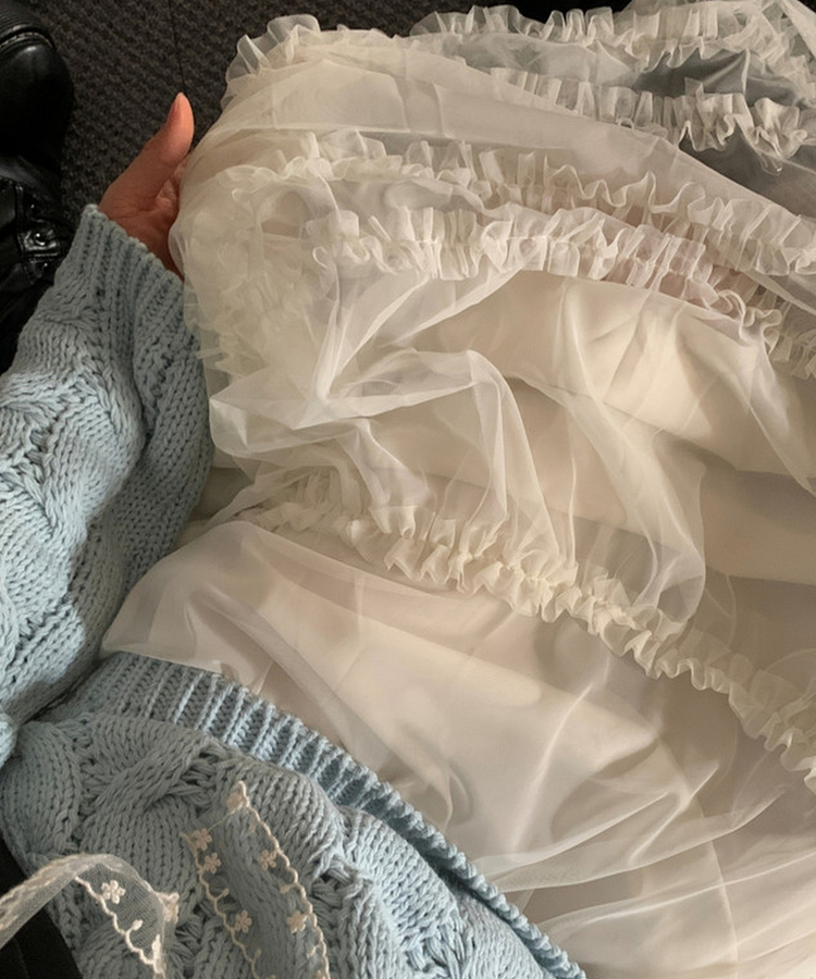 シースルーフリルレースロングスカート IVORY