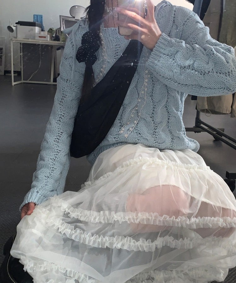 シースルーフリルレースロングスカート IVORY