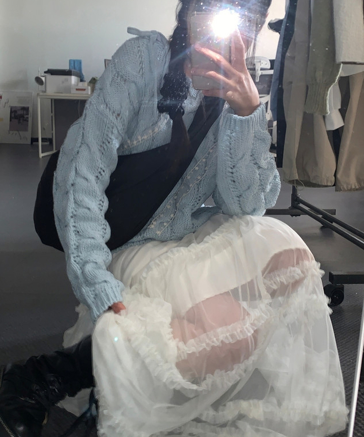 シースルーフリルレースロングスカート IVORY