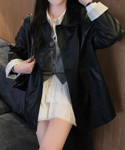 ストライプオーバーレザーハーフジャケット BLACK