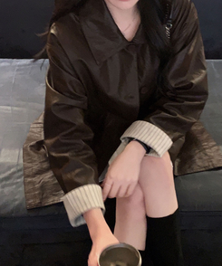 ストライプオーバーレザーハーフジャケット BROWN