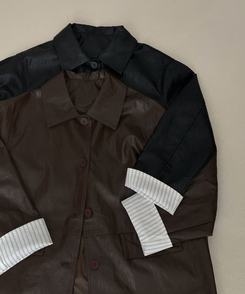 ストライプオーバーレザーハーフジャケット