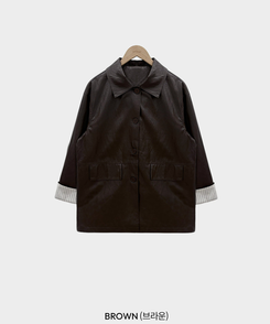 ストライプオーバーレザーハーフジャケット