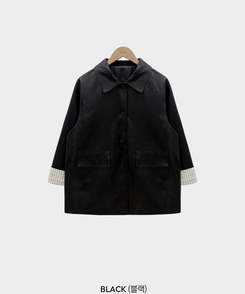 ストライプオーバーレザーハーフジャケット