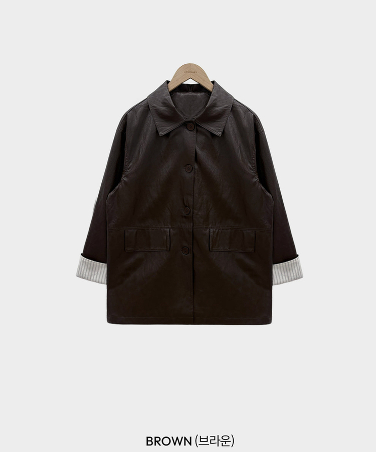 ストライプオーバーレザーハーフジャケット