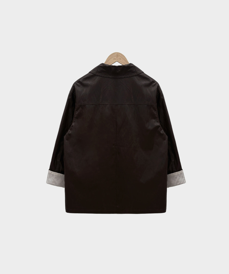 ストライプオーバーレザーハーフジャケット