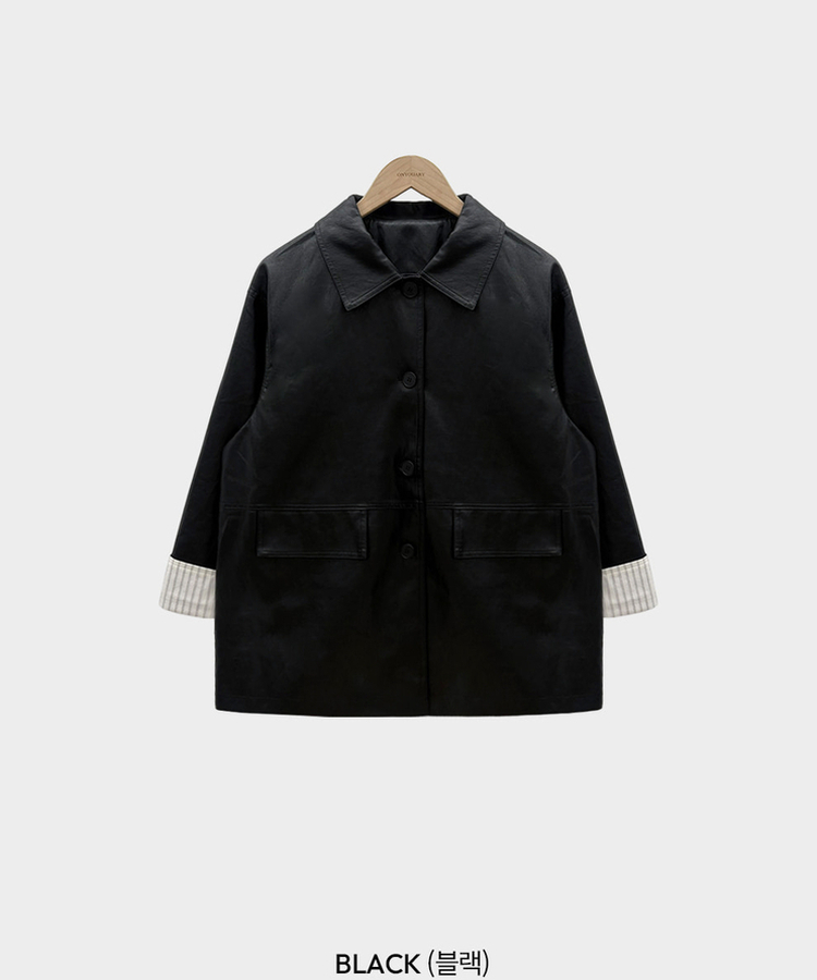 ストライプオーバーレザーハーフジャケット