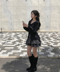 ティアードフレアミニスカート GREY