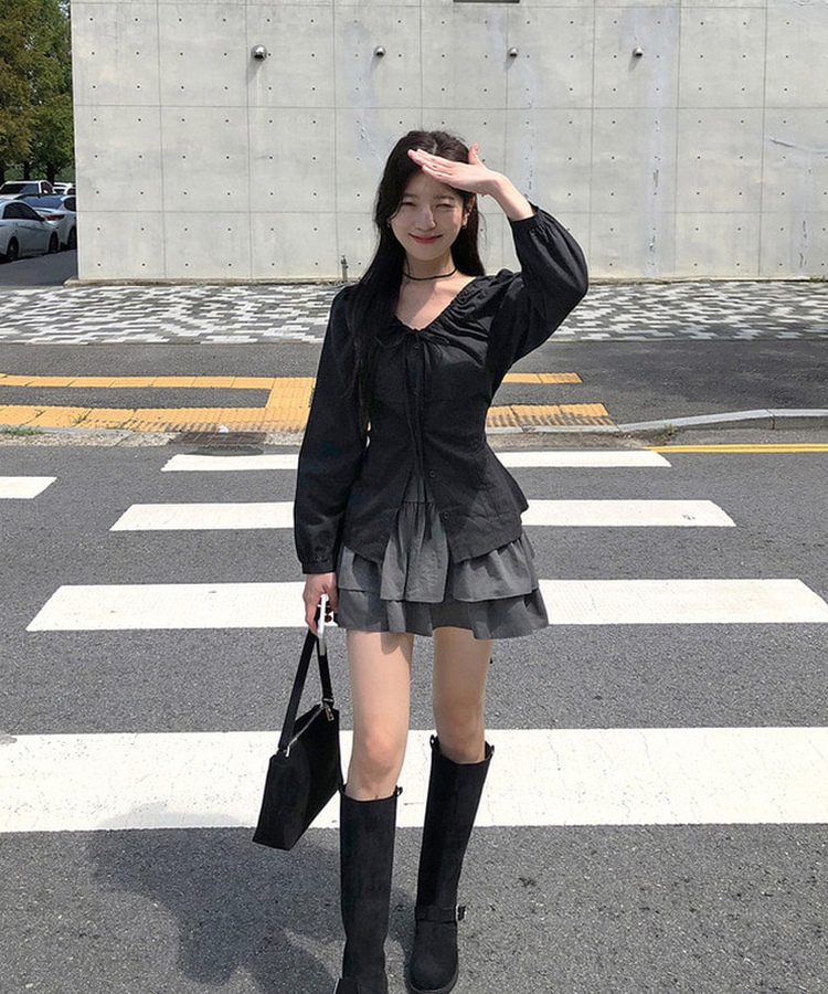 ティアードフレアミニスカート GREY