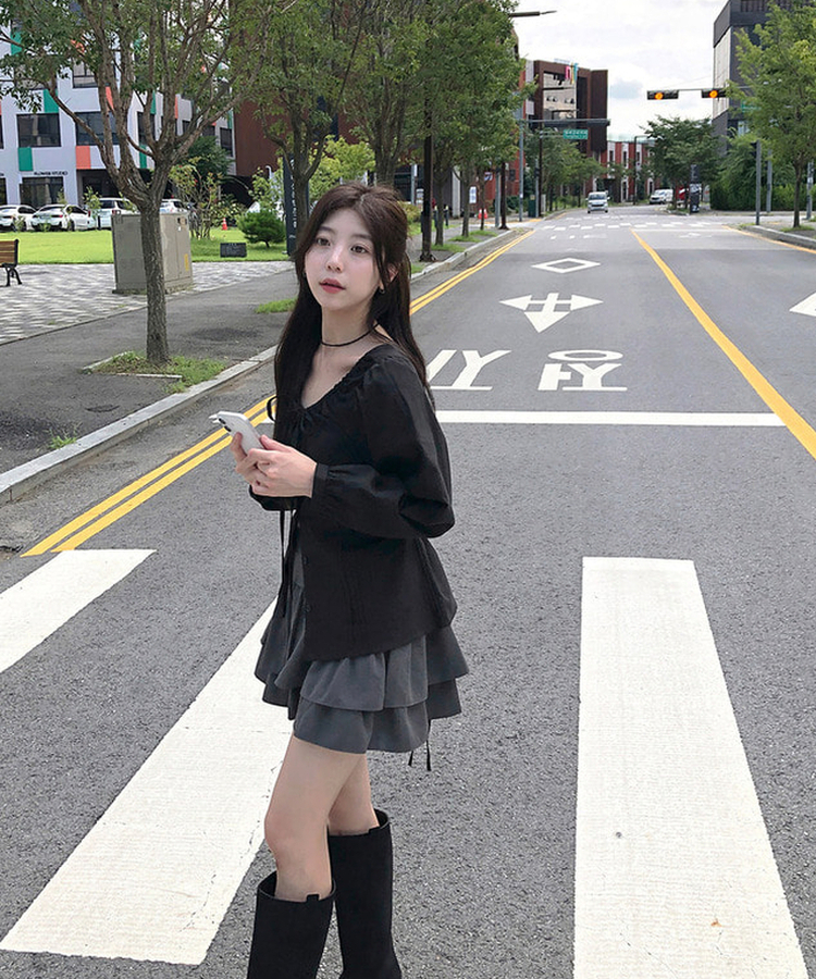 ティアードフレアミニスカート GREY