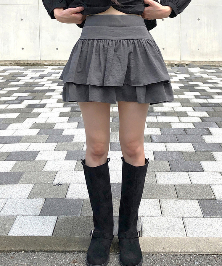 ティアードフレアミニスカート GREY
