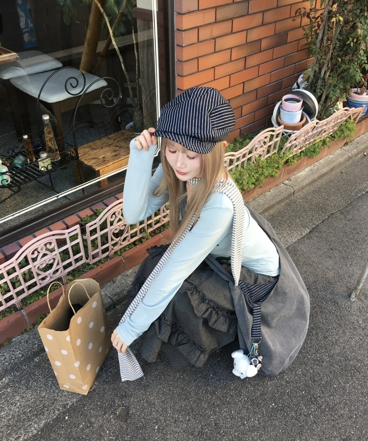 스트라이프 린넨 캐스켓 블랙
