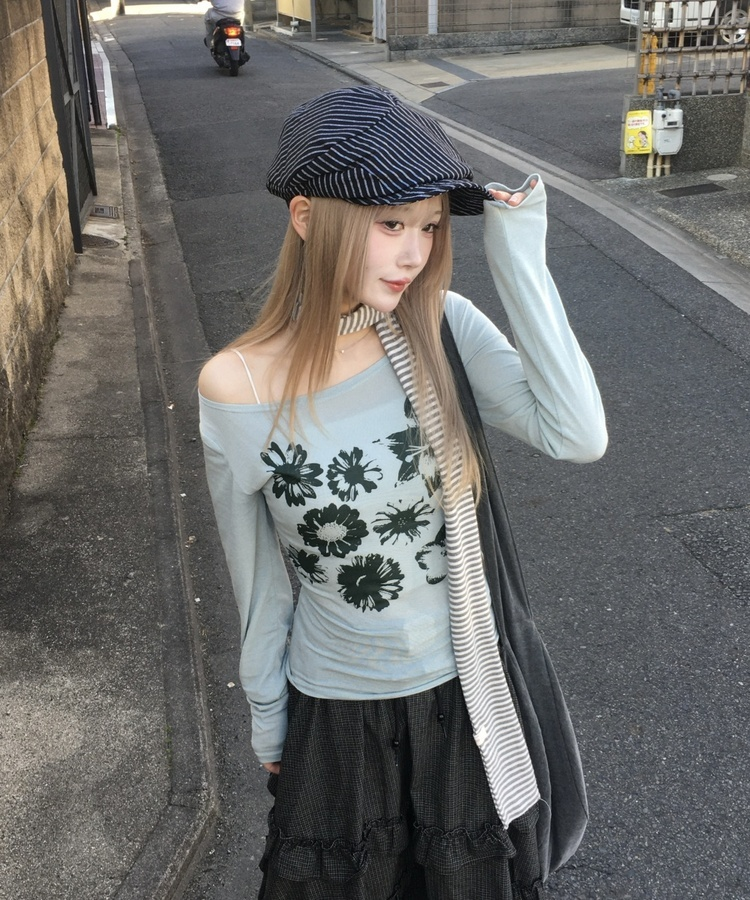 스트라이프 린넨 캐스켓 블랙