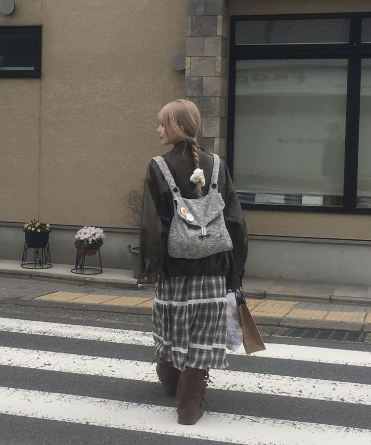 체크 레이스 롱스커트 그레이