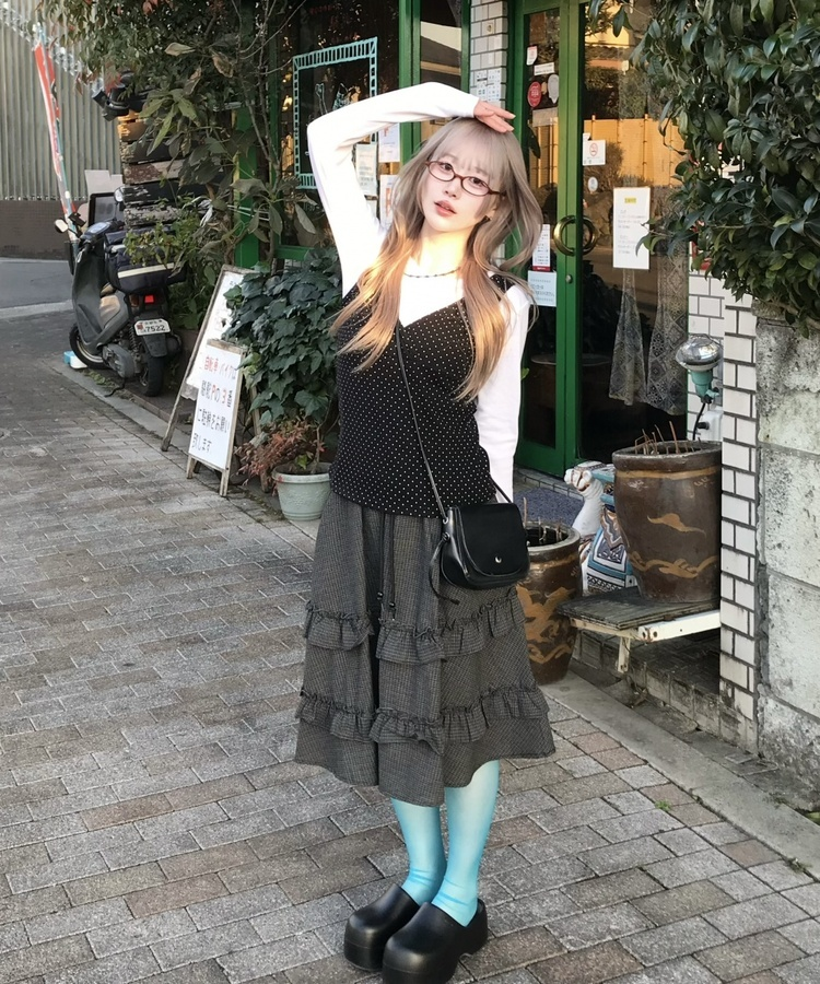 チェックフリルスカート BLACK