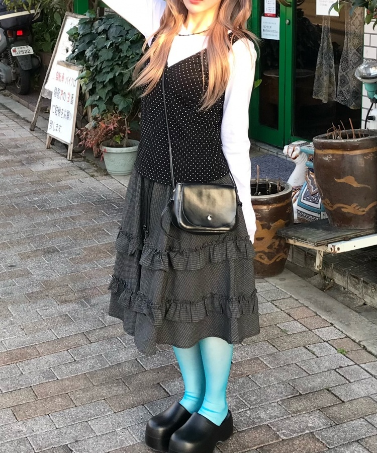 チェックフリルスカート BLACK