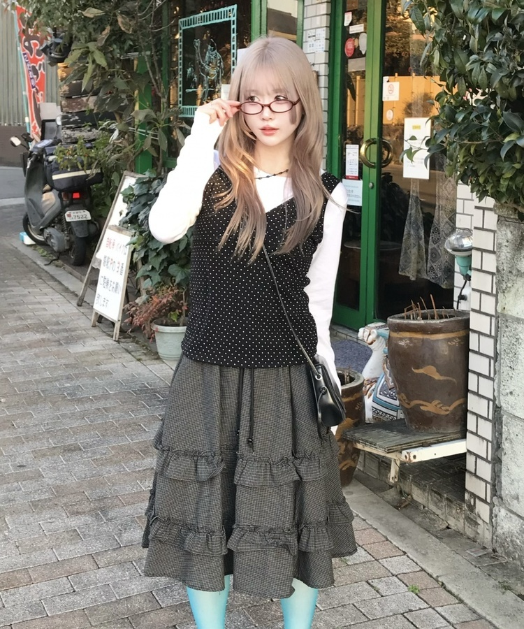 チェックフリルスカート BLACK