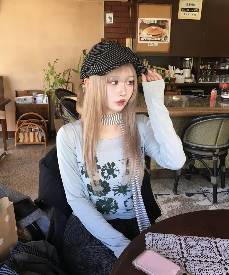 フラワー柄シアーTシャツ MINT