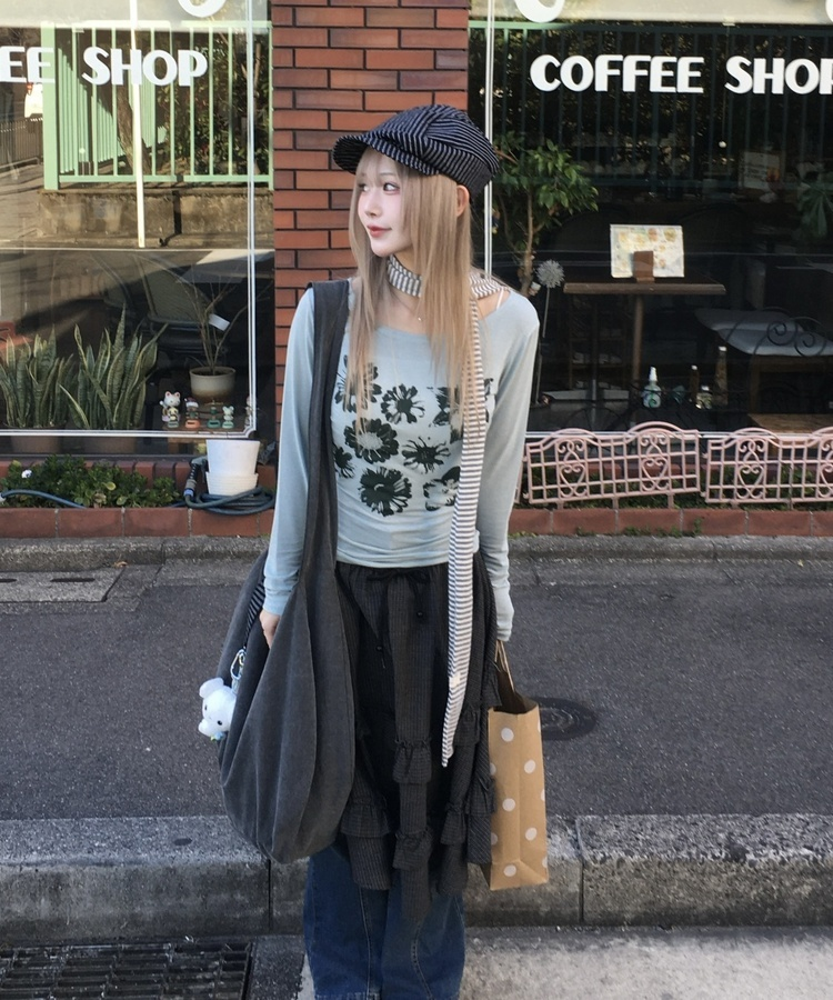 フラワー柄シアーTシャツ MINT