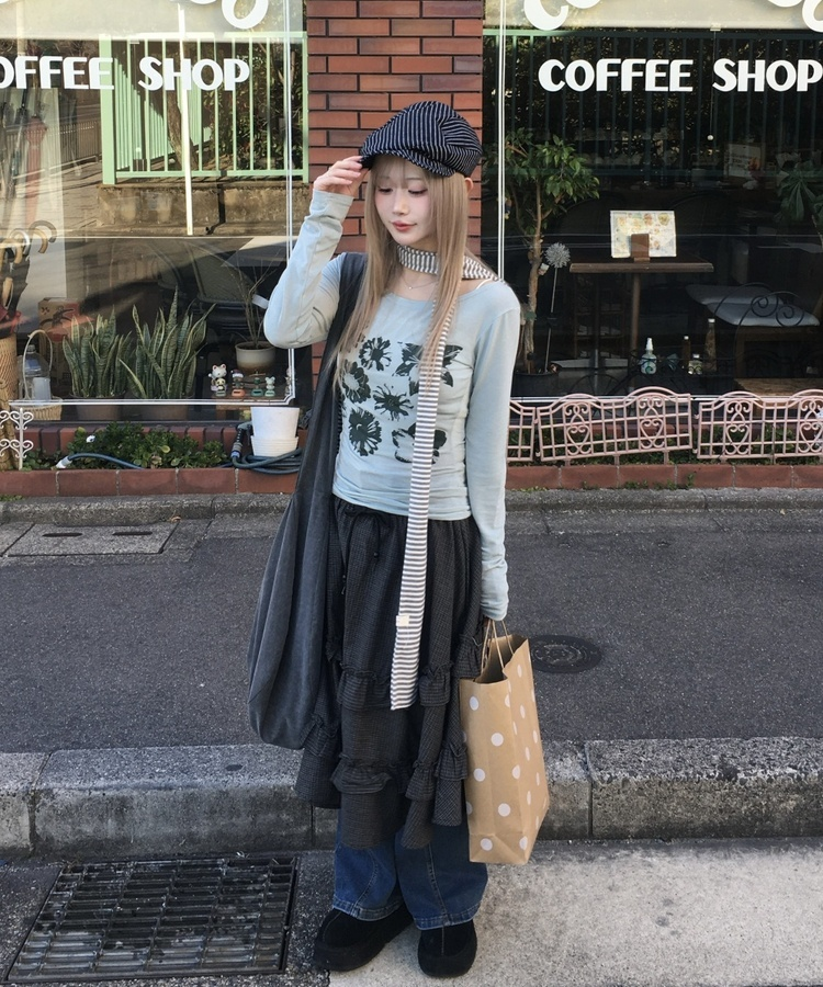 フラワー柄シアーTシャツ MINT