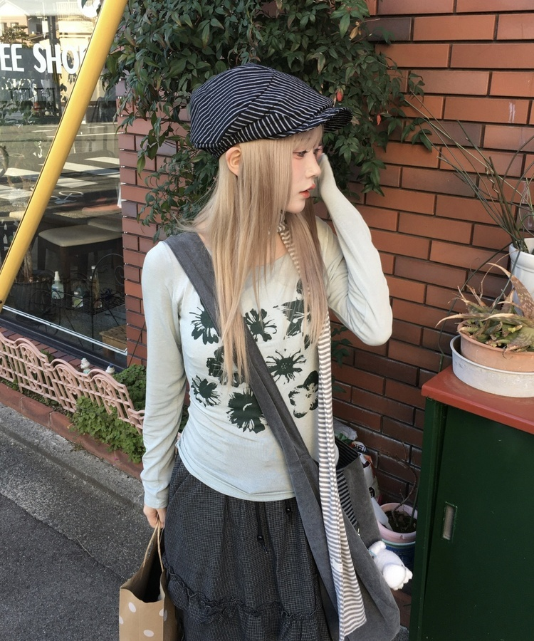 フラワー柄シアーTシャツ MINT