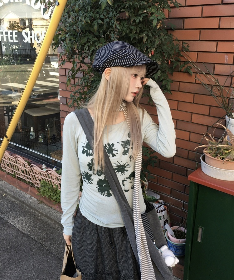 フラワー柄シアーTシャツ MINT