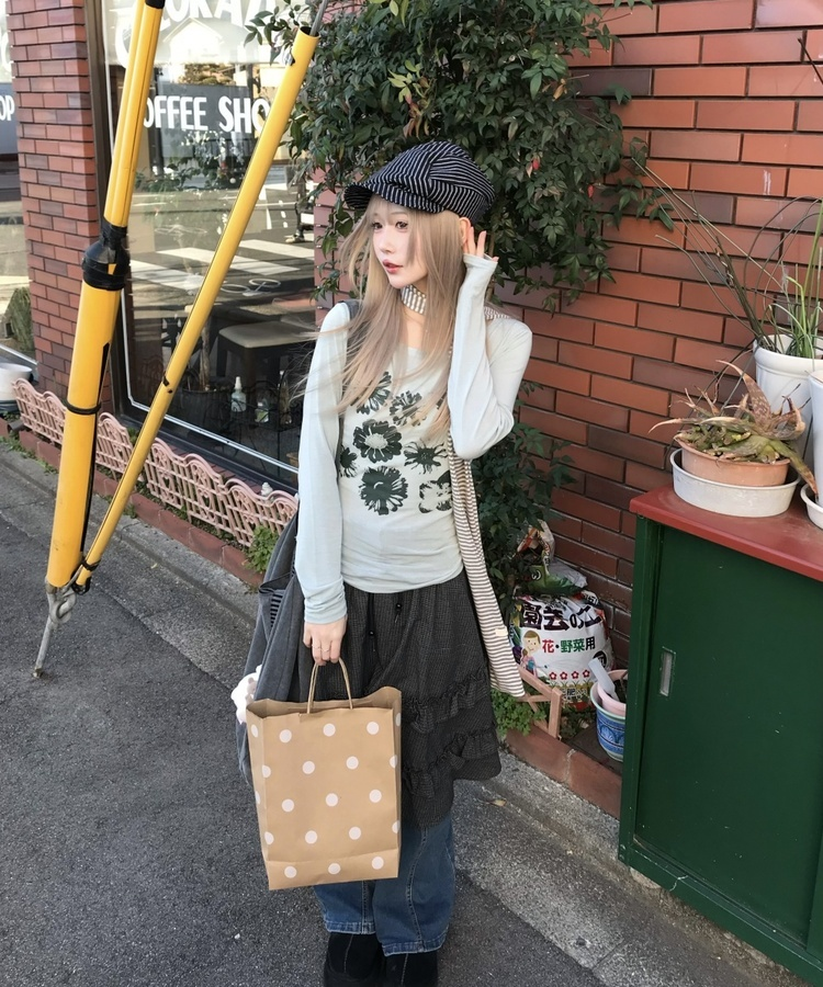 フラワー柄シアーTシャツ MINT