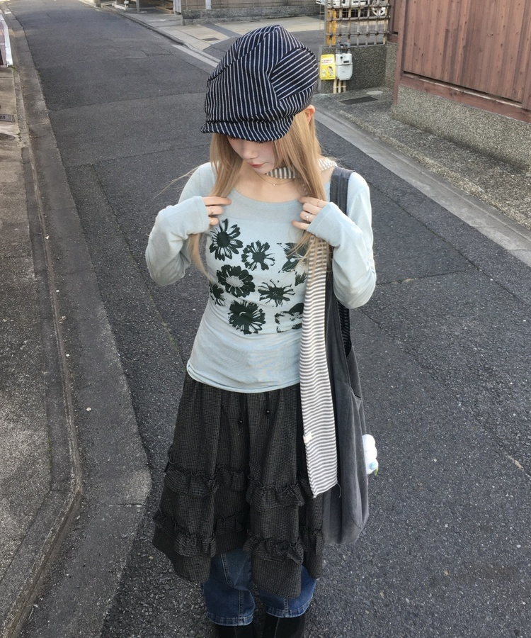 フラワー柄シアーTシャツ MINT
