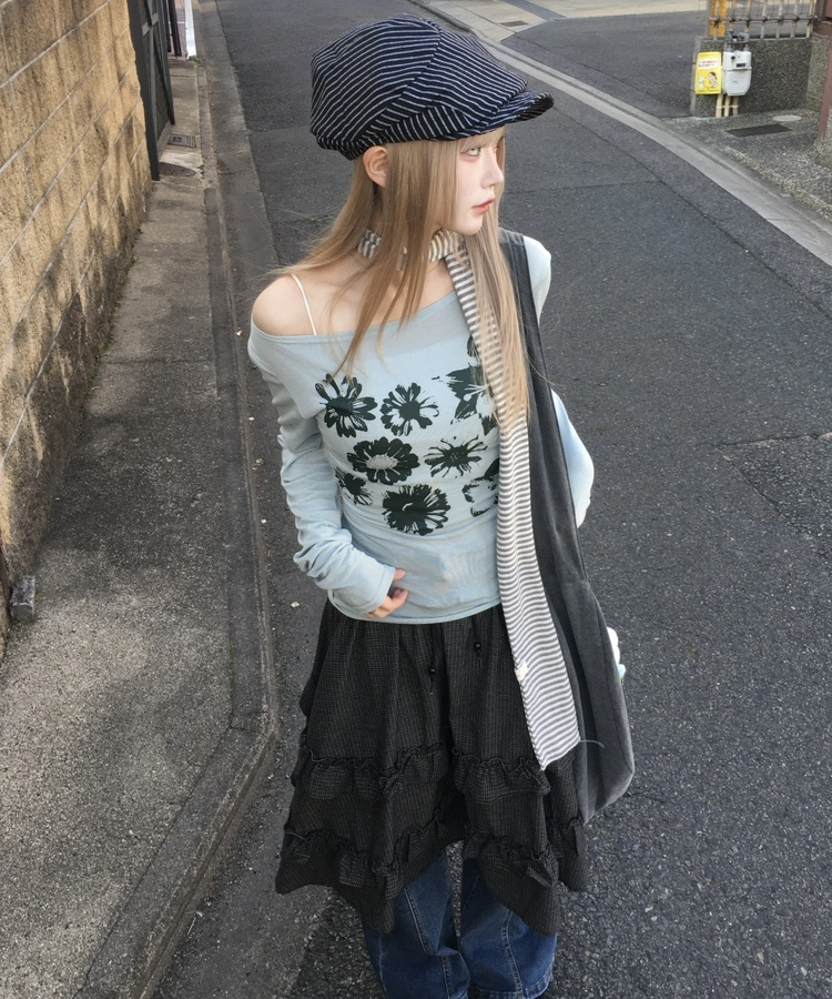 フラワー柄シアーTシャツ MINT