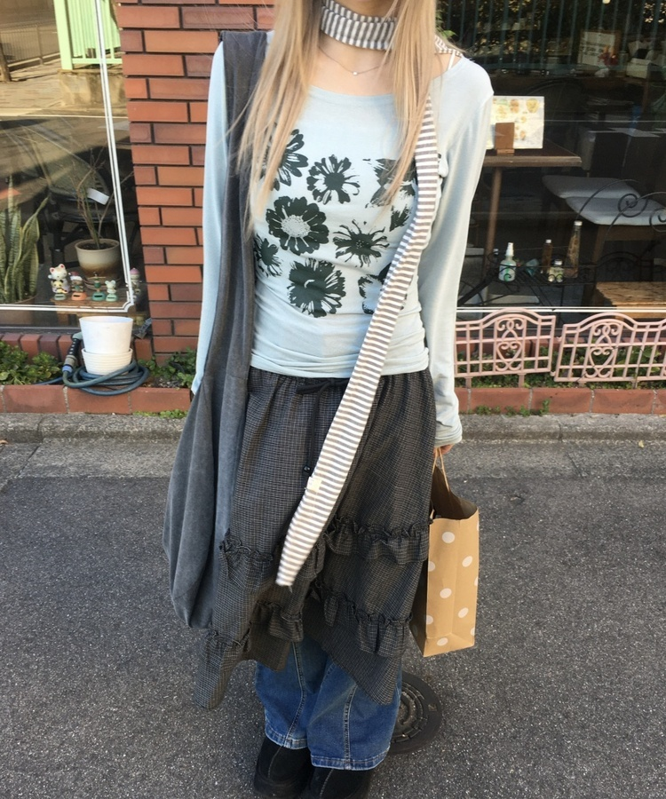 フラワー柄シアーTシャツ MINT