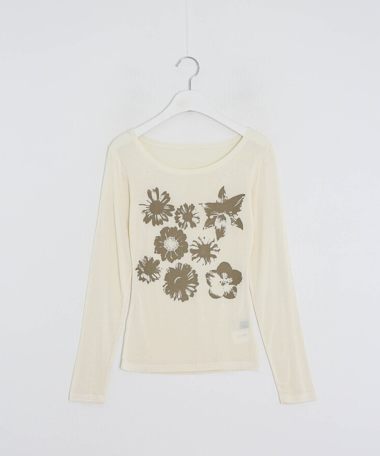 フラワー柄シアーTシャツ