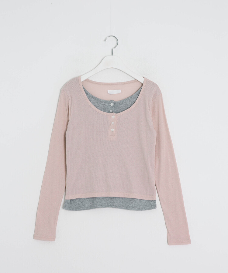 レイヤードヘンリーネック長袖Ｔシャツ