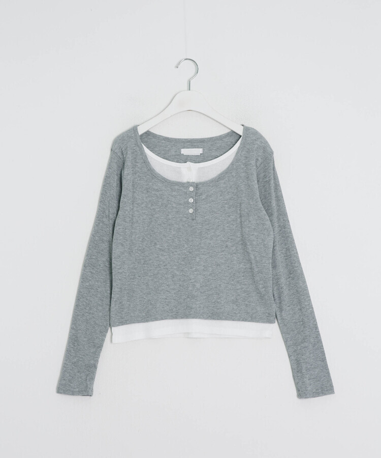 レイヤードヘンリーネック長袖Ｔシャツ