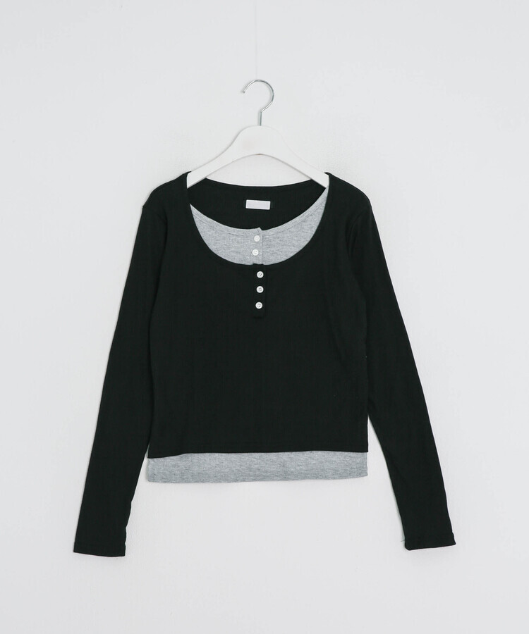 レイヤードヘンリーネック長袖Ｔシャツ
