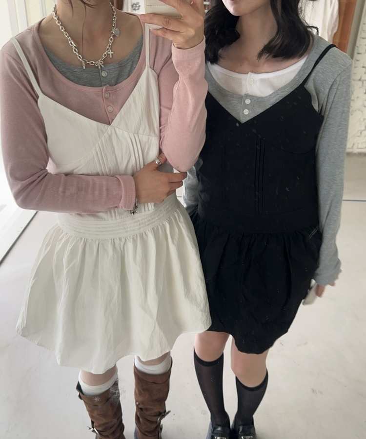 レイヤードヘンリーネック長袖Ｔシャツ PINK