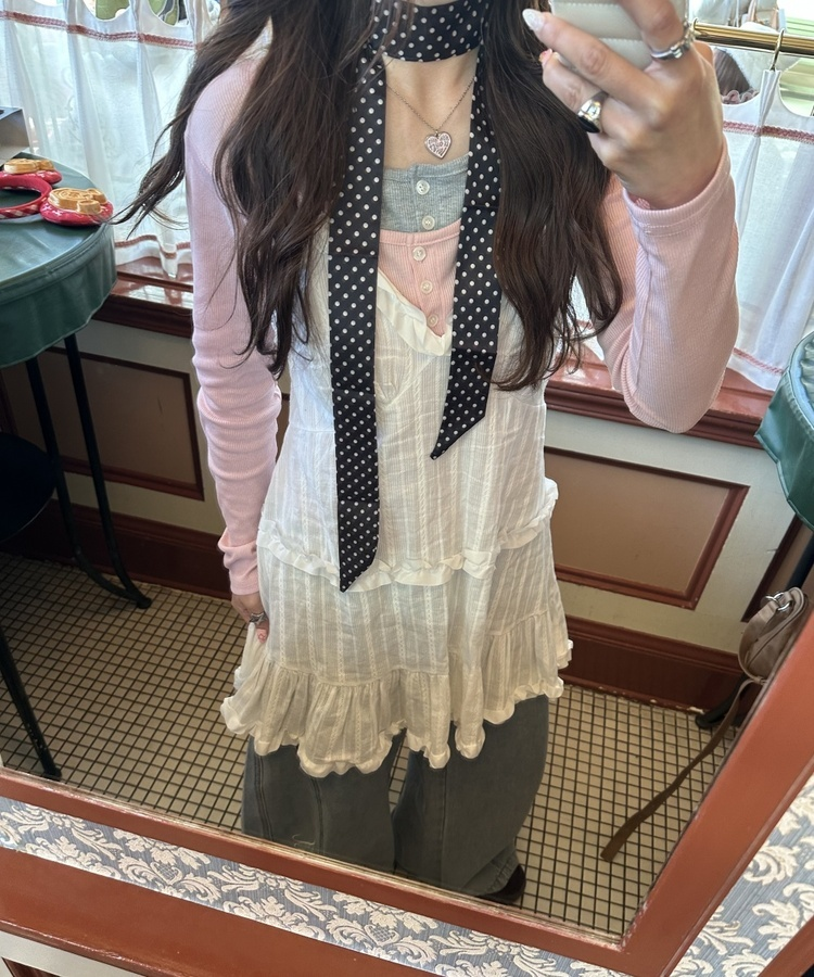 レイヤードヘンリーネック長袖Ｔシャツ PINK