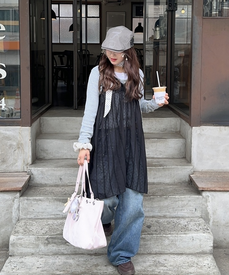 レイヤードヘンリーネック長袖Ｔシャツ GREY