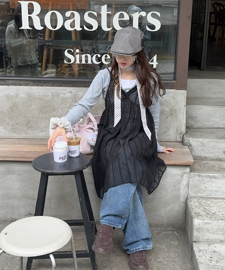 レイヤードヘンリーネック長袖Ｔシャツ GREY