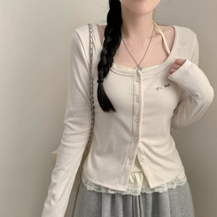 ワッペンペンダントリブカーディガン BEIGE