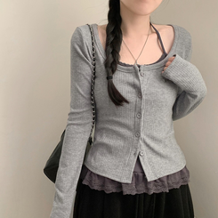 ワッペンペンダントリブカーディガン GREY