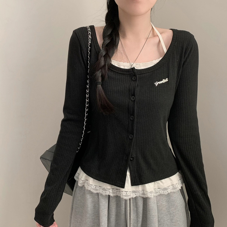 ワッペンペンダントリブカーディガン BLACK