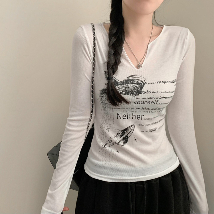 Vネックスリットビンテージ長袖Tシャツ IVORY