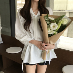 フリルストラップリボンシースルーブラウス WHITE