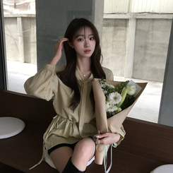 フリルストラップリボンシースルーブラウス BEIGE