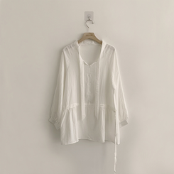 フリルストラップリボンシースルーブラウス