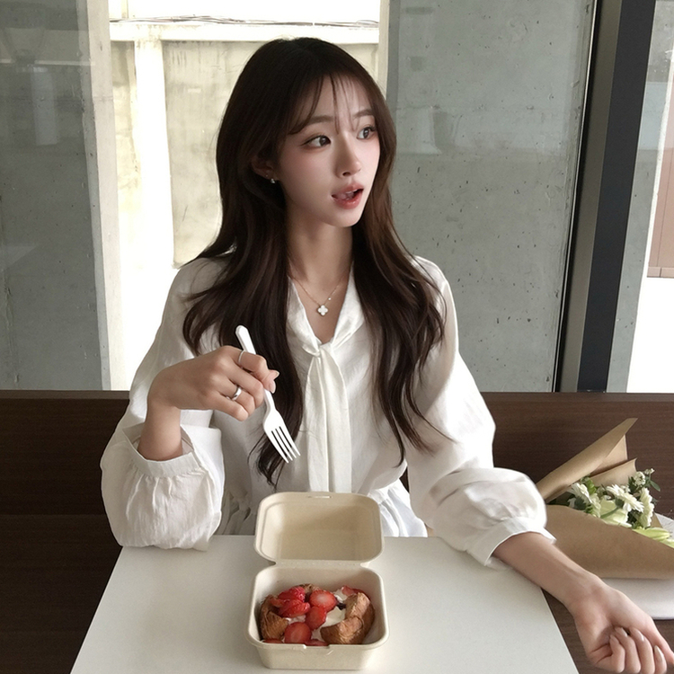 フリルストラップリボンシースルーブラウス WHITE