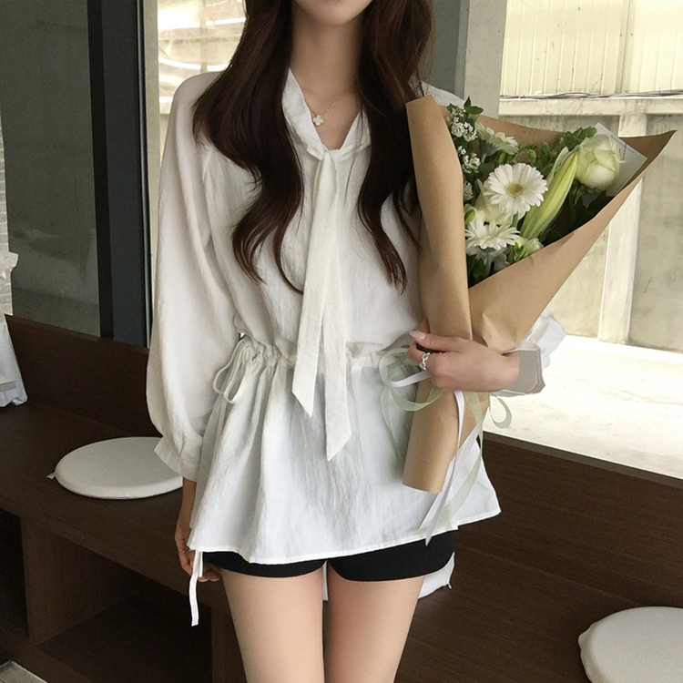 フリルストラップリボンシースルーブラウス WHITE